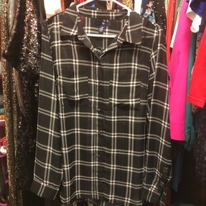 Sheer Black Plaid Dress Shirt